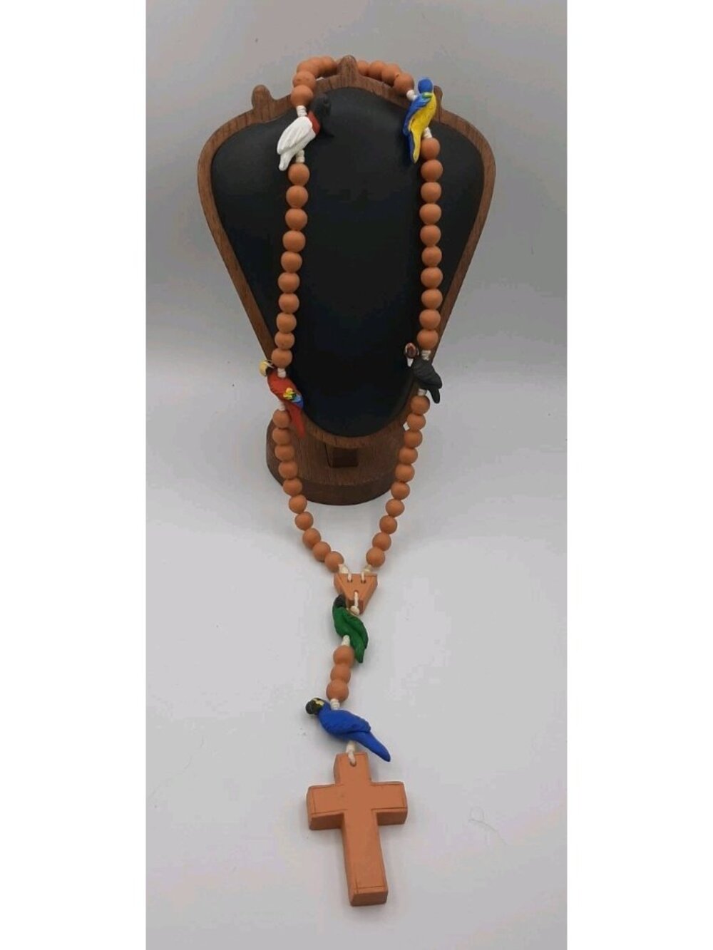 Asa Wright Nature Centre Handmade Clay Cross Necklace Parrots Signed Clauf